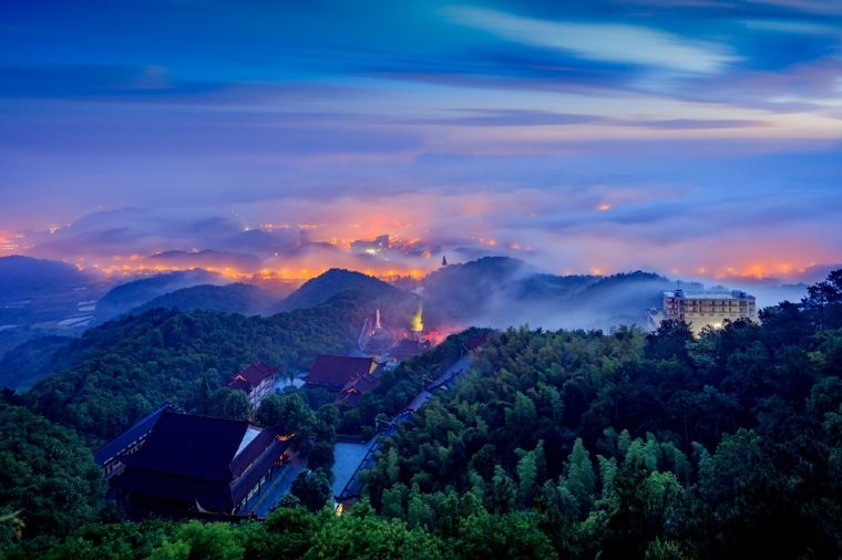 Festive nighttime at Long Mountain Scenic Area, Yiwu 