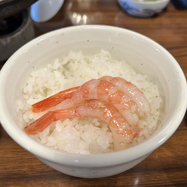 ゆのくにの森 🇯🇵 北陸甜蝦鍋御膳料理  🦐  生食鮮甜好吃～