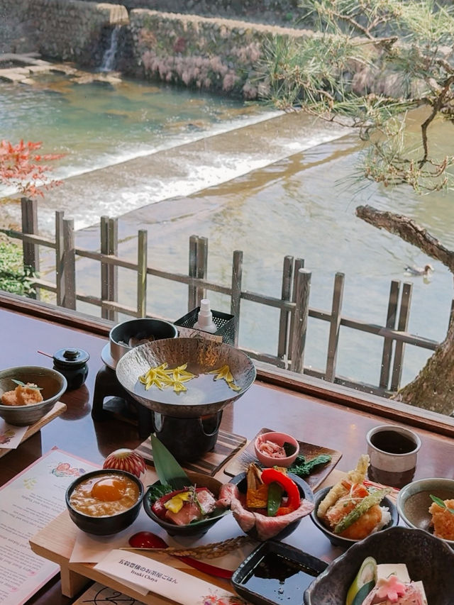 Lunch by the river in Kyoto, Japan 🇯🇵🎋🦢