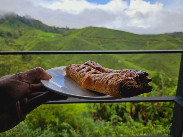 Enjoying a cup of tea and nice cakes and pastries at Boh Tea Centre, Sungai Palas