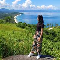 The breathtaking view of the long white shoreline of San Viente, Palawan