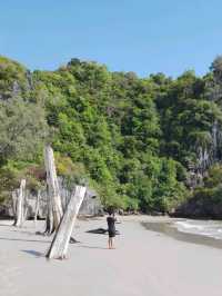 หาดสั้น จ.ตรัง พิกัดถ่ายรูปกับ ท่อนไม้ริมหาด