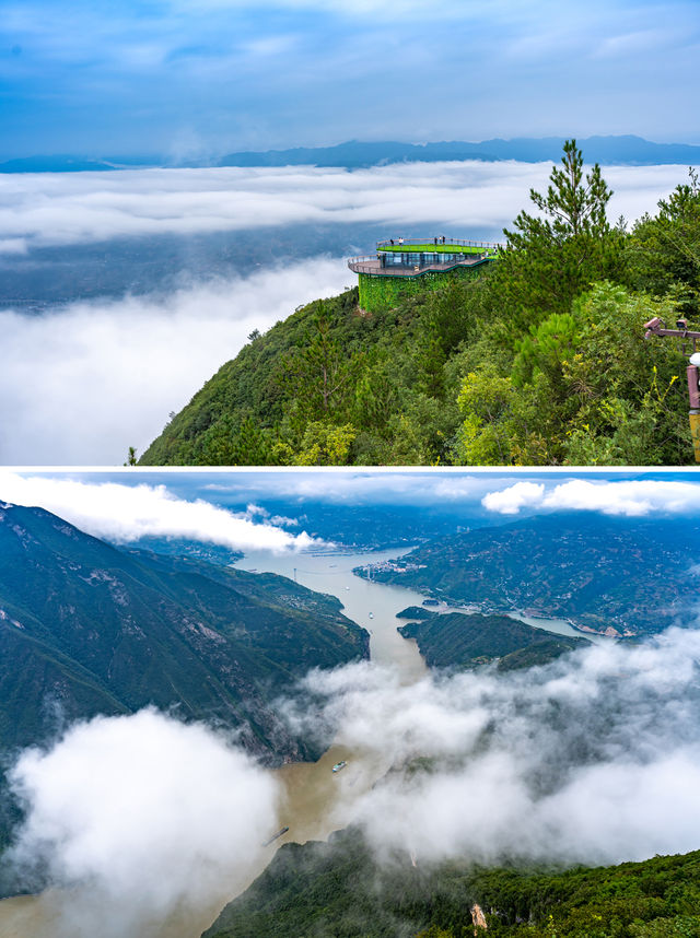 在三峽之巔俯瞰壯美雲海。