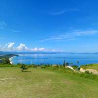 The breathtaking view of the long white shoreline of San Viente, Palawan