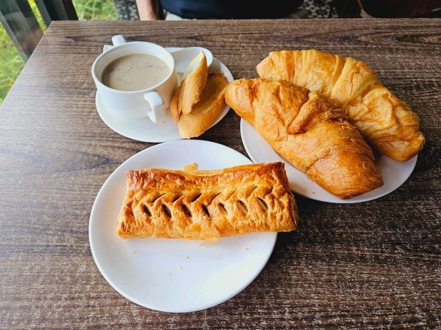 Enjoying a cup of tea and nice cakes and pastries at Boh Tea Centre, Sungai Palas