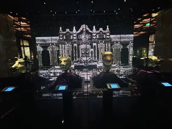 The MGM Cotai Museum in Macau: four zodiac animal heads on display.