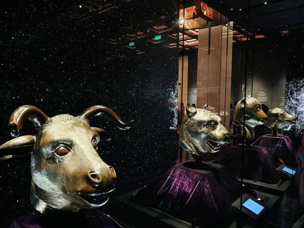 The MGM Cotai Museum in Macau: four zodiac animal heads on display.