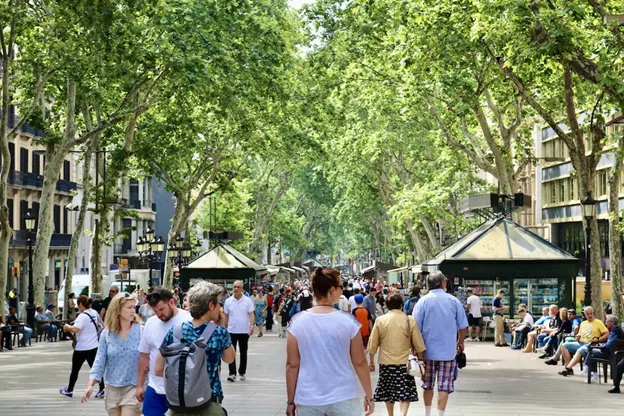 People on La Rambla in Barcelona