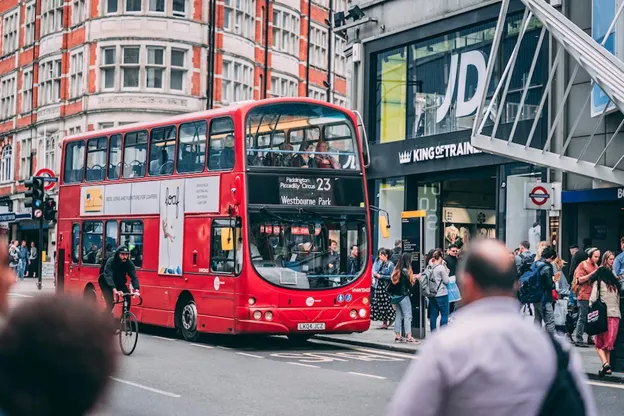 Red bus on Oxford Street in London