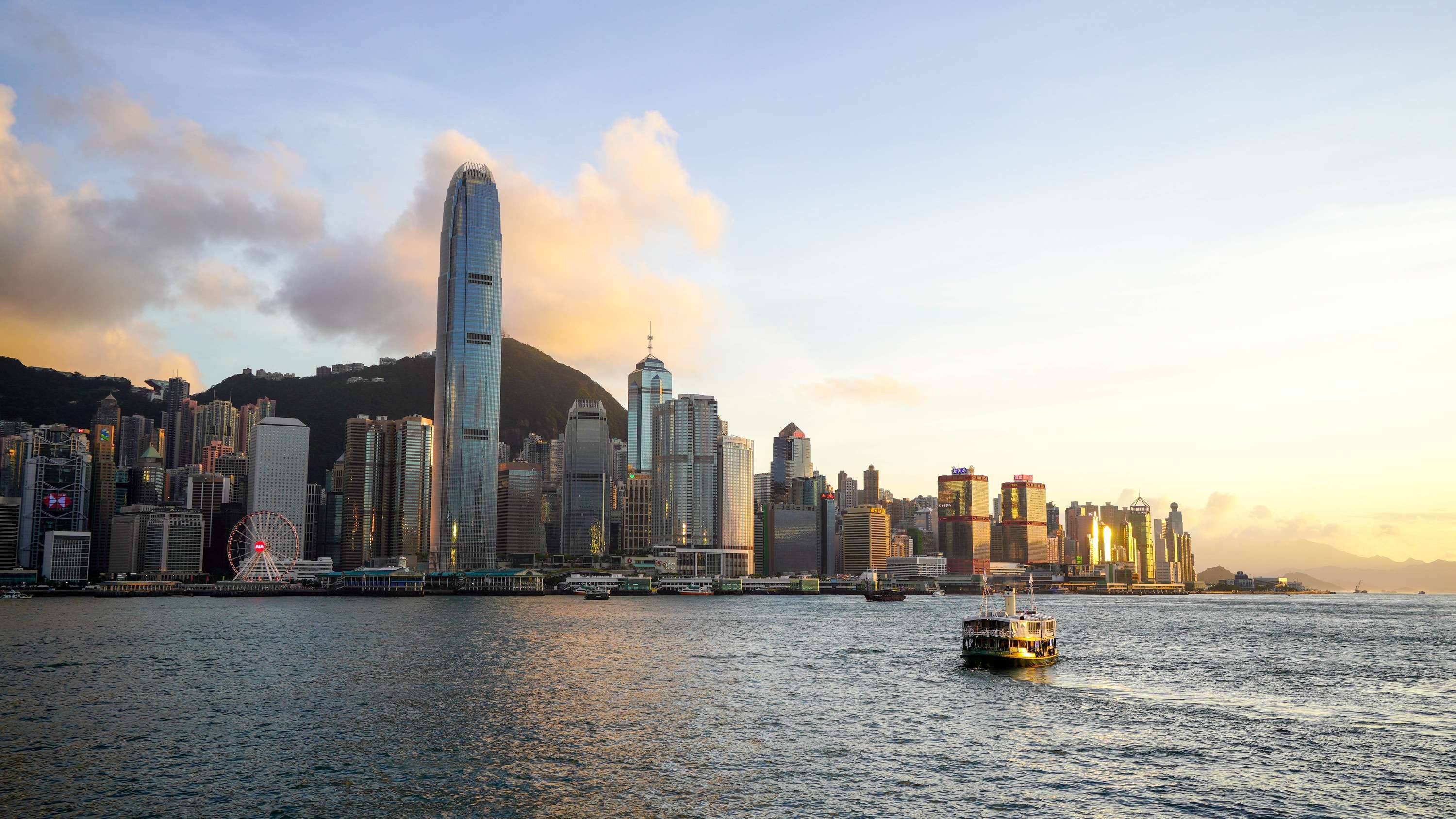 Victoria harbour of Hong Kong at sunset