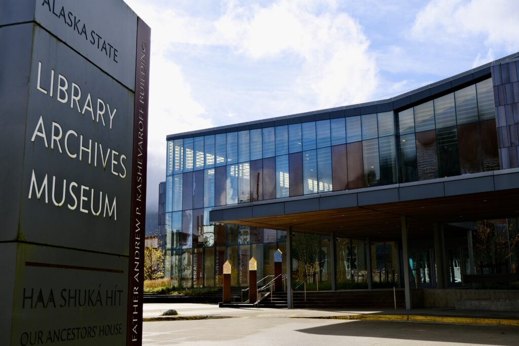 Juneau's Alaska State Museum is seen in the fall sun on Oct. 2, 2024. (Photo by Claire Stremple/Alaska Beacon)