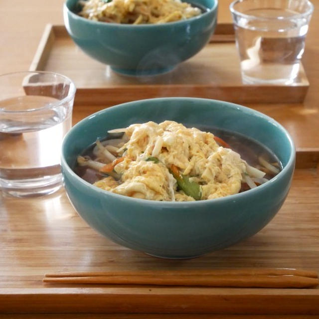 醤油ラーメンのアレンジ＊玉子あんかけラーメン酸辣湯風