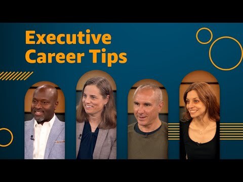An image showing headshots of 4 different Amazon leaders with text at the top that says "Executive career tips."
