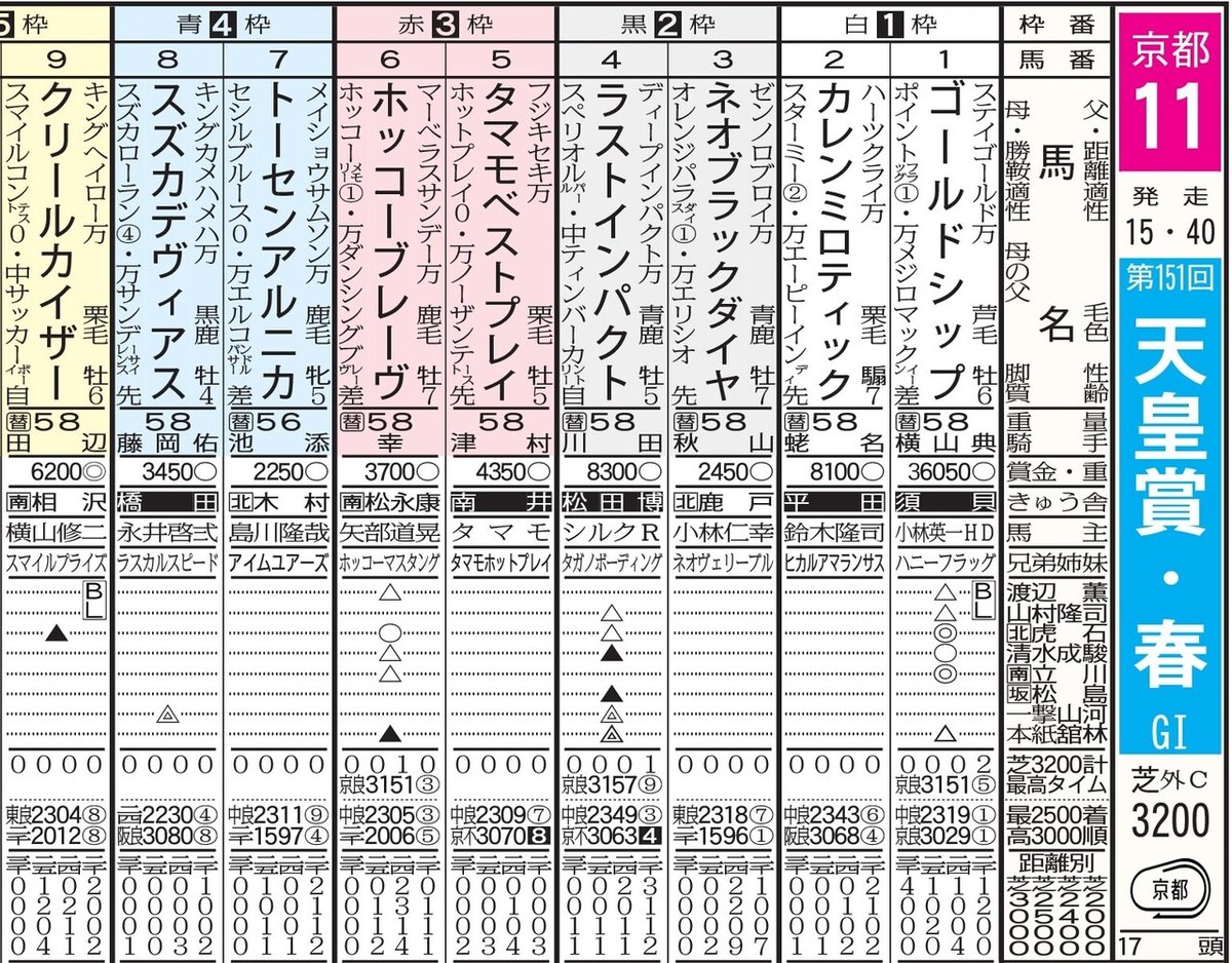 １５年天皇賞・馬柱