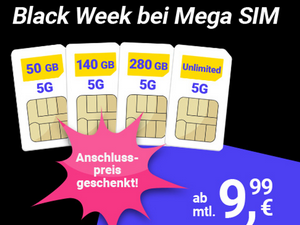 Zum Beitrag: Mega SIM: Anschlusspreis geschenkt zur Black Week für alle Tarife