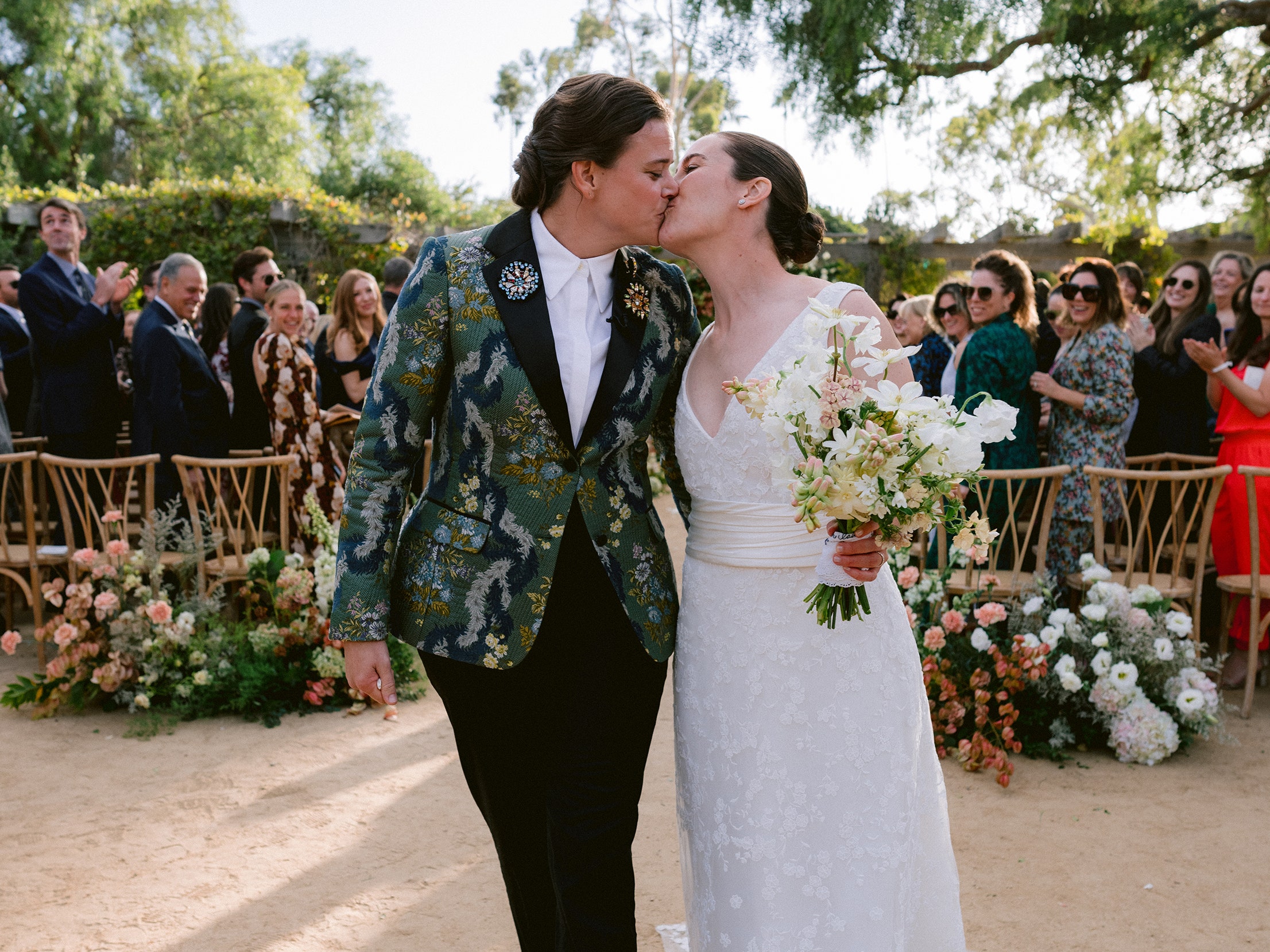 The Brides Wore Custom One/Of for Their Santa Barbara Wedding Over Halloween Weekend