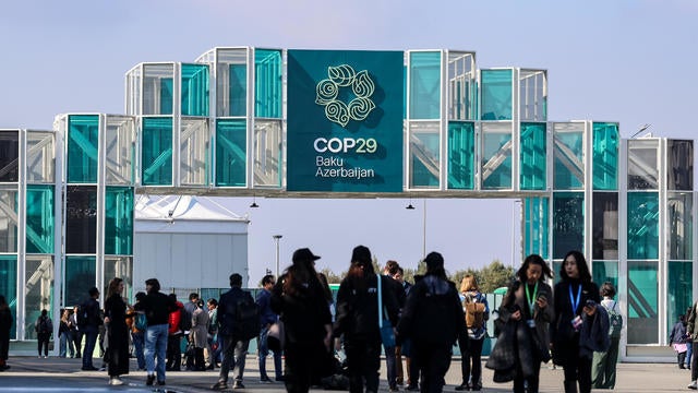 An entrance sign for the COP29 U.N. climate change conference in Baku 