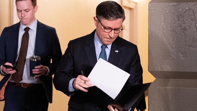 Speaker of the House Mike Johnson, R-La., arrives for the House Republican Conference caucus meeting in the Capitol on Tuesday, December 17, 2024. 