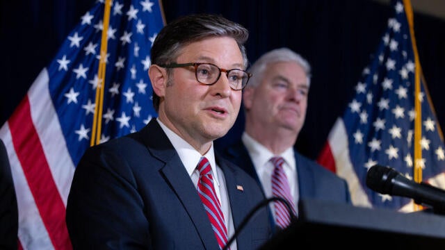 Speaker of the House Mike Johnson speaks at a press conference with other members of House Republican leadership in Washington, DC on March 4, 2025. 