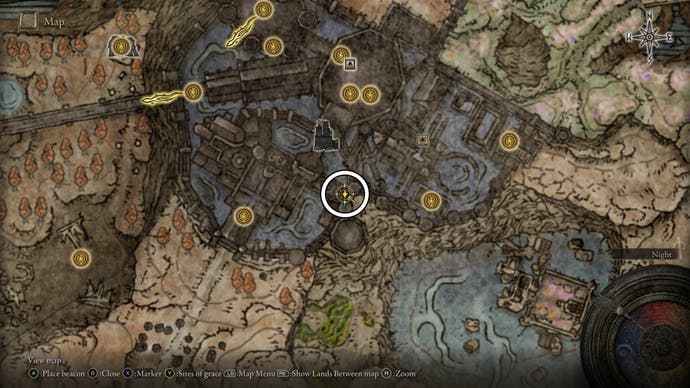A map screen from Shadow of the Erdtree showing the location of the Domain of Dragons painting in the Shadow Keep