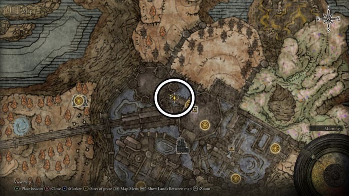 A screenshot of where to find the Ash of War: Flame Spear location on the Elden Ring Shadow of the Erdtree map.