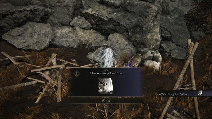 Obtaining the Ash of War: Savage's Lion Claw in Elden Ring Shadow of the Erdtree.