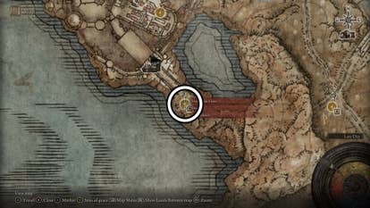A screenshot of the Main Gate Cross Scadutree Fragment location from the Elden Ring Shadow of the Erdtree map.
