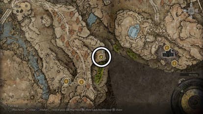 A screenshot of the Pillar Path Cross Scadutree Fragment location from the Elden Ring Shadow of the Erdtree map.