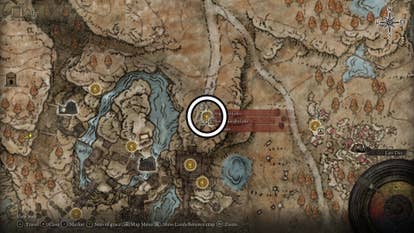 A screenshot of the Highroad Cross Scadutree Fragment location from the Elden Ring Shadow of the Erdtree map.