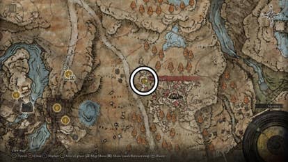 A screenshot of the Moorth Ruins Scadutree Fragment location on the Elden Ring Shadow of the Erdtree map.
