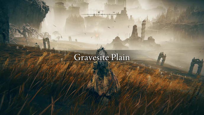 A warrior steps out into the Gravesite Plain in Elden Ring's Shadow of the Erdtree expansion