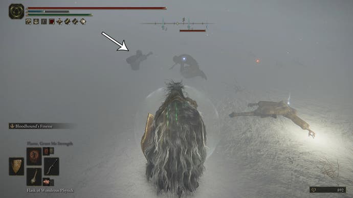 Character screenshot from Elden Ring showing the enemy who drops the Larval Tear in the Consecrated Snowfield