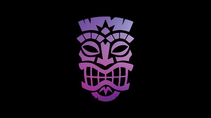 Purple Tiki mask on black background from Toys for Bob website