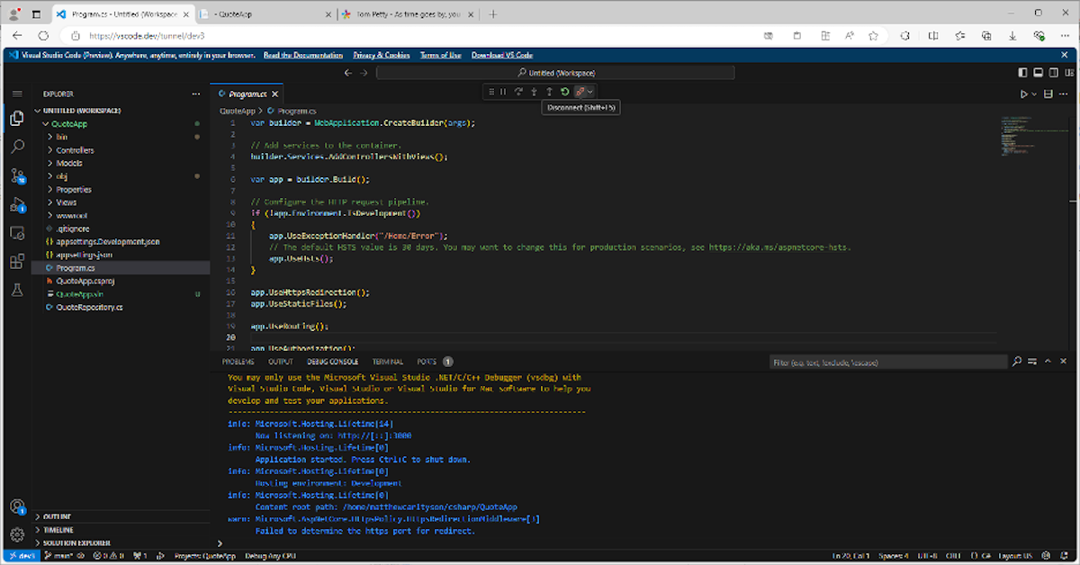 A screenshot of the VSCode.dev online browser.