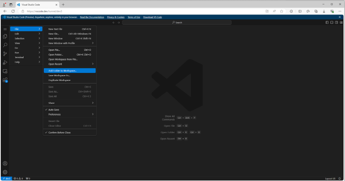 A screenshot of the VSCode.dev online browser.