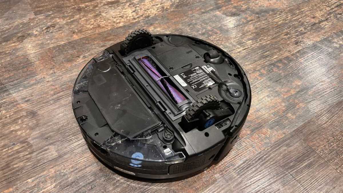 The robot vacuum turned upside down