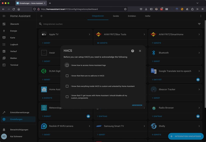 Home Assistant Community Store (HACS) installieren