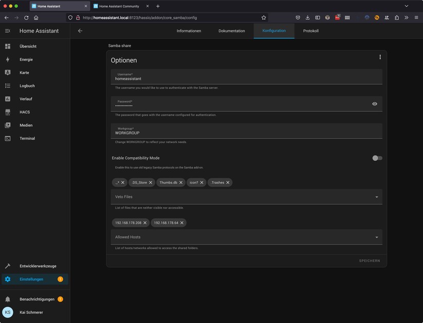 Home Assistant: Samba installieren