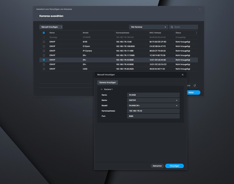 Instar IN-9408 2K+: Integration in Synology Surveillance Station