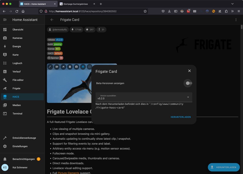 Home Assistant: Installation von Frigate, Onvif-Kameras und Frigate Card