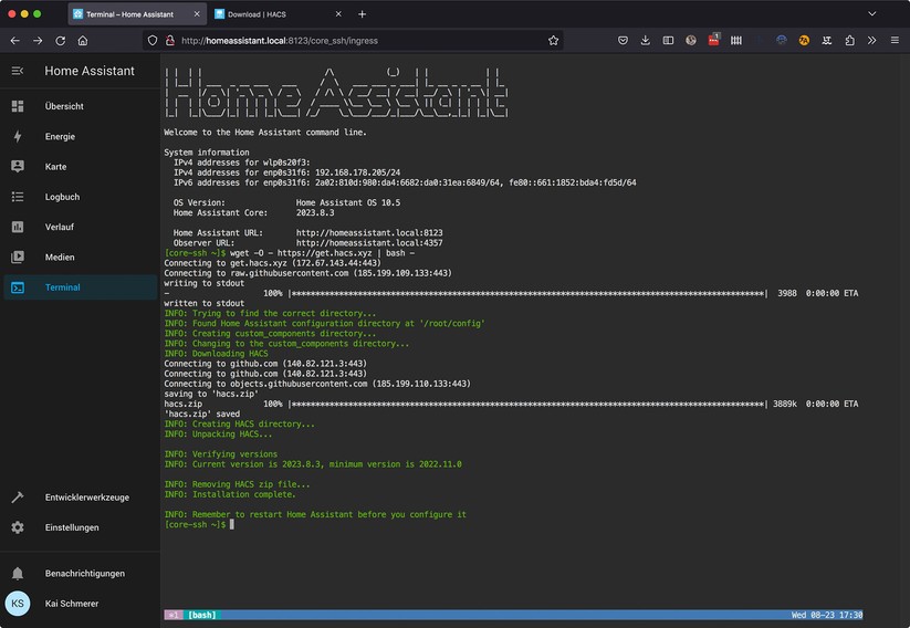 Home Assistant Community Store (HACS) installieren