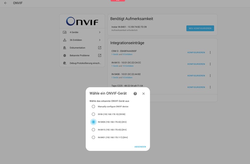 Instar IN-9408 2K+:  Integration in Home Assistant