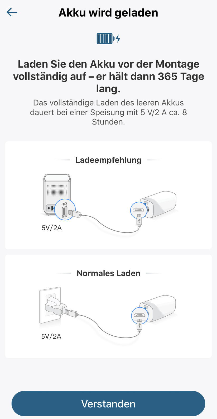 Rund einmal im Jahr braucht die Eufycam 2 Strom.