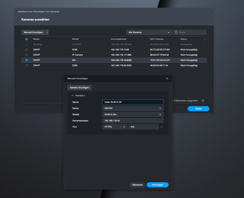 Instar IN-9401 2K+: Integration in Synology Surveillance Station