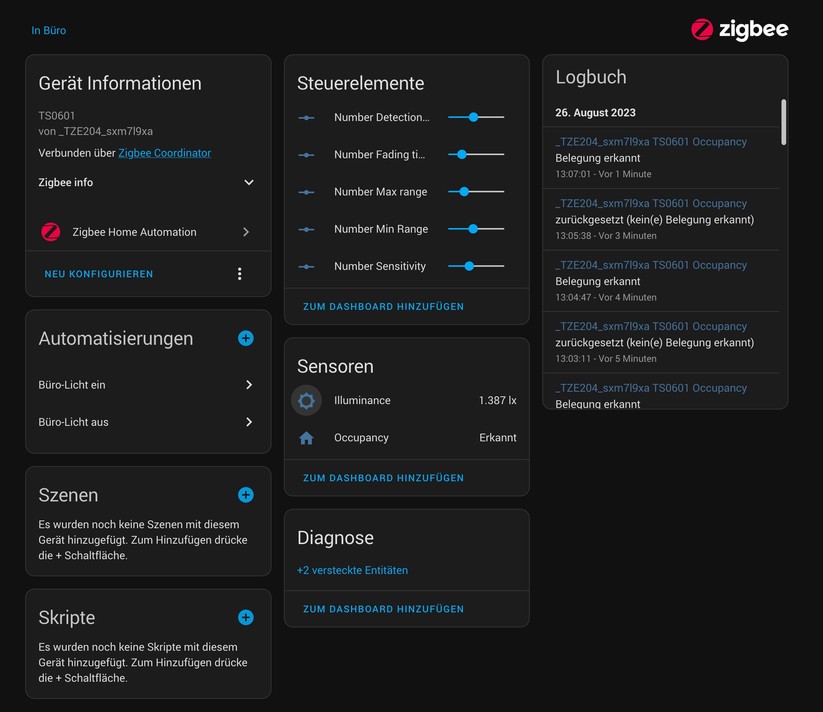 Home Assistant: Erkennt ZHA ein Gerät wie den Tuya-Anwesenheitssensor nicht korrekt, kann man der Konfiguration auf die Sprünge helfen, indem man per Quirks-Datei passende Betriebsparameter übergibt. Dank aktiver Community gibt es die für die wichtigsten Geräte. 