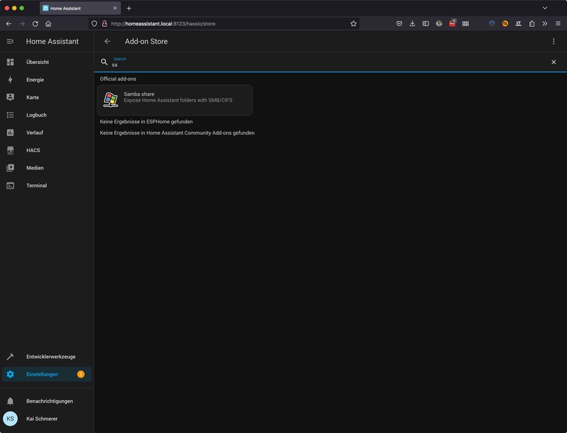 Home Assistant: Samba installieren