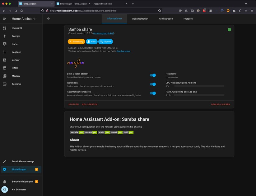 Home Assistant: Samba installieren