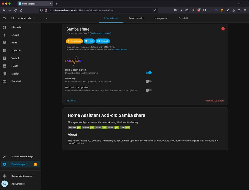 Home Assistant: Samba installieren
