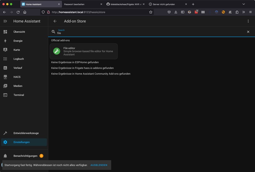 Home Assistant: File Editor installieren