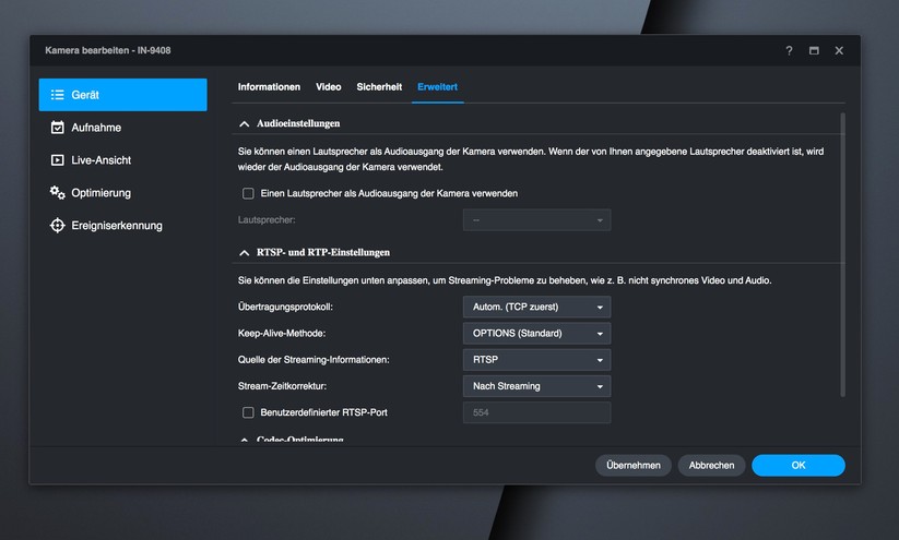 Instar IN-9408 2K+: Integration in Synology Surveillance Station